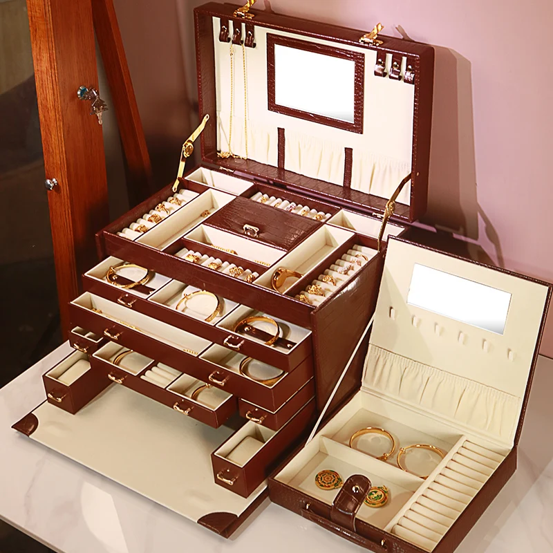DeShiLon Large Capacity Jewelry Organizer Box Lockable Multi Tiers Jewelry Storage Collection Display for Anniversary
