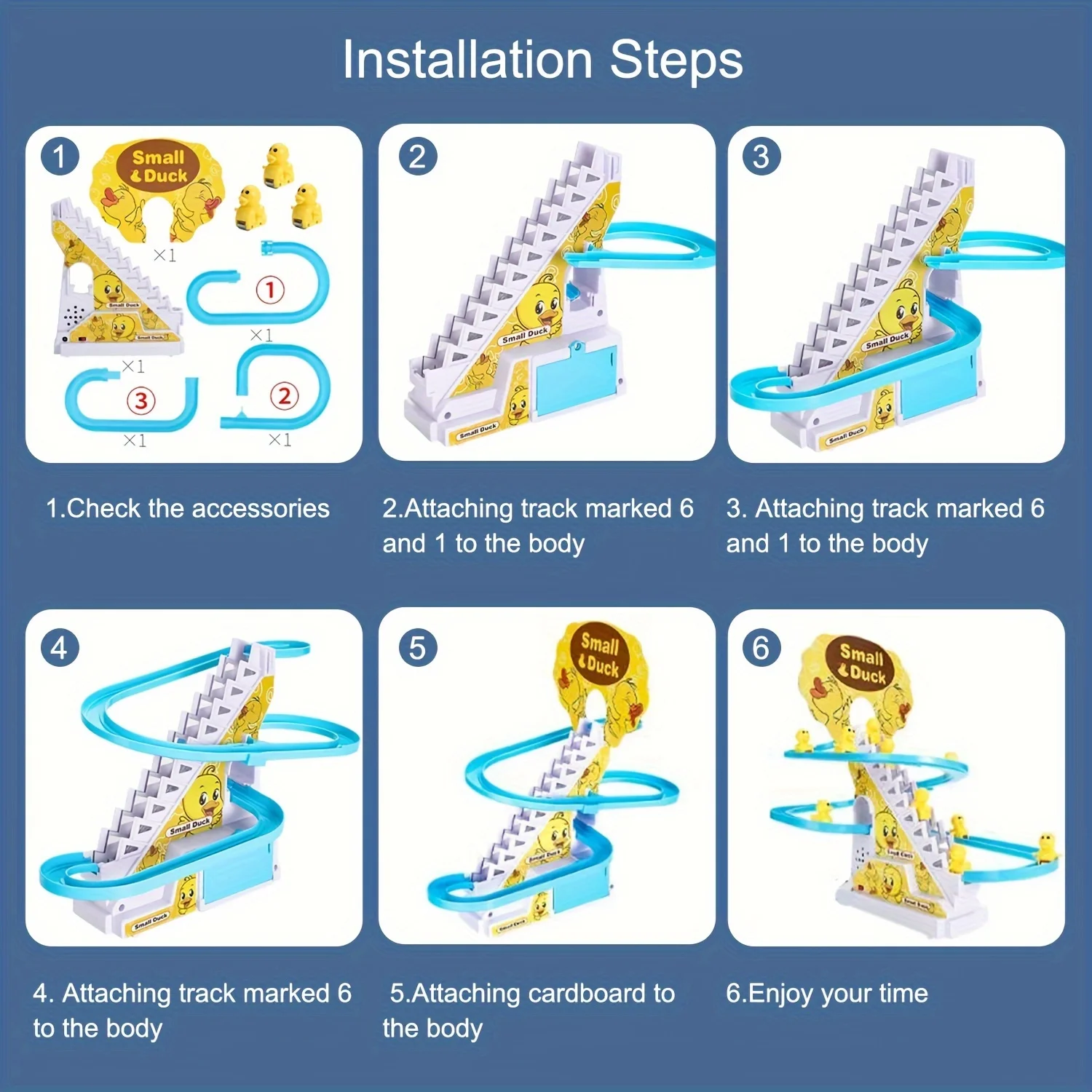 6 uds patitos escalada escaleras juguete, tobogán eléctrico pato amarillo juguete, juguetes para niños y niñas, regalo de vacaciones, juguete ligero y musical ea