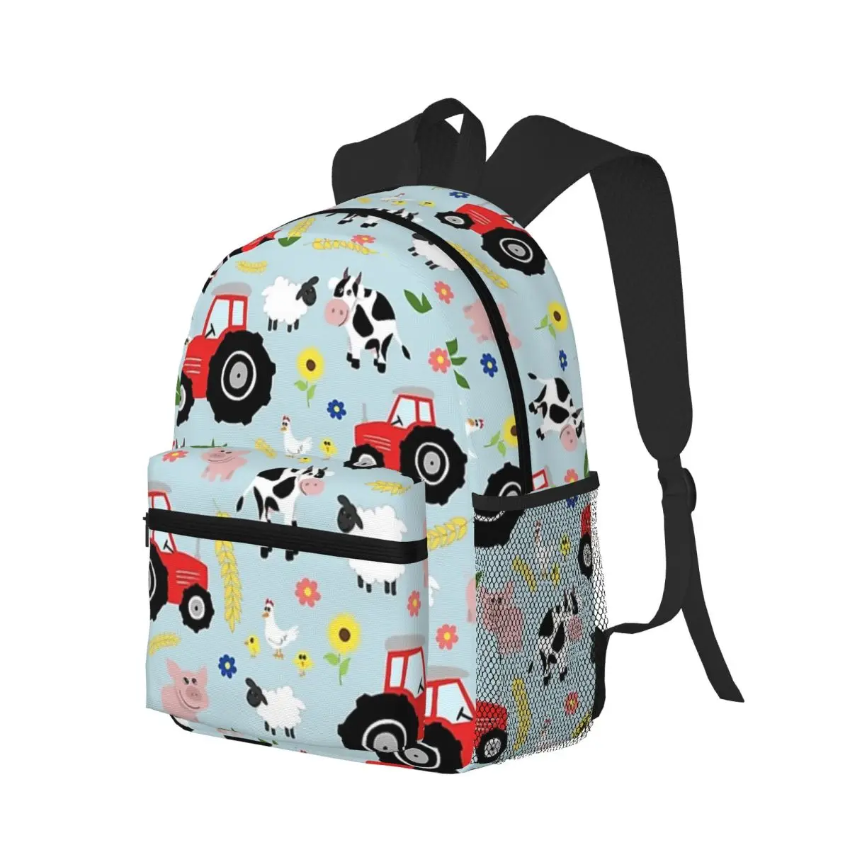Cute Kids Red Tractor Farm Animal Pattern Student Backpack School Bag Hiking Travel Daypack for Men Women Bookbag Shoulder Bags