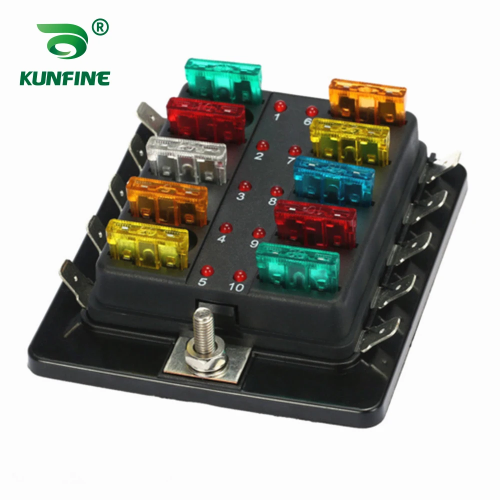 

Fuse Box Holder 10 Way with LED Indicator Fuse Block 1A-40A For Car Off-road RV Bus Yacht Boat