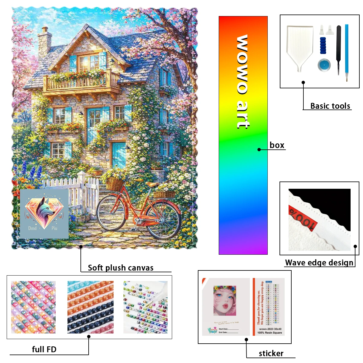 

【Piu Diamond Art】Cabaña y bicicleta 100% resin FD+ab+cr Diamond Stamping Kit Perfect Masterpiece worth Buying