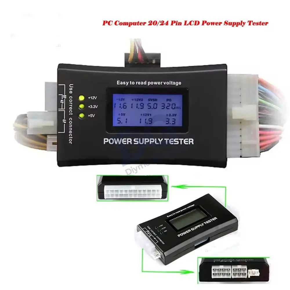 

LCD Display Power Supply Tester 20/24 Pin Hardware Testing Power Measuring Tester Universal Diagnostic Tool PC Computer