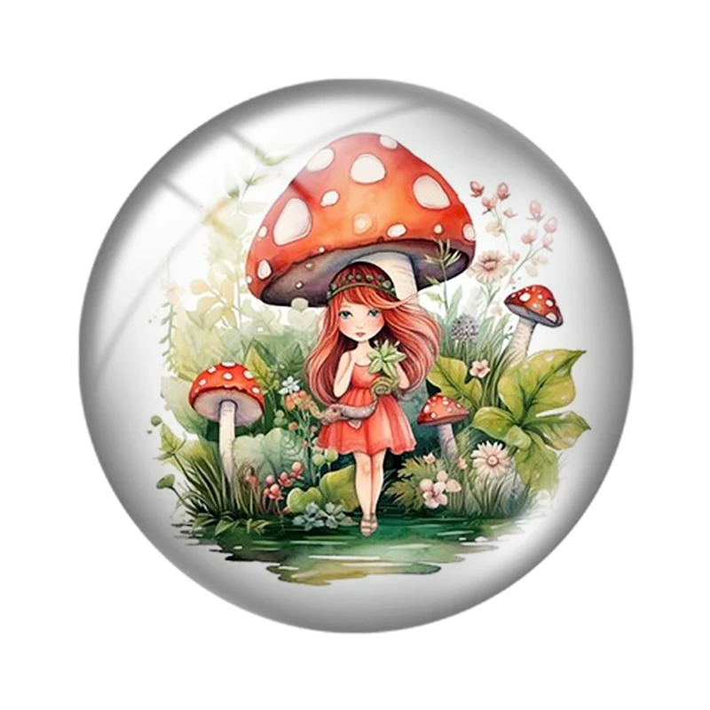 Sewant mushrooms Flower fairy girl 0pcs 12mm/18mm/20mm/25mm Round Photo glass cabochon demo flat back Making findings