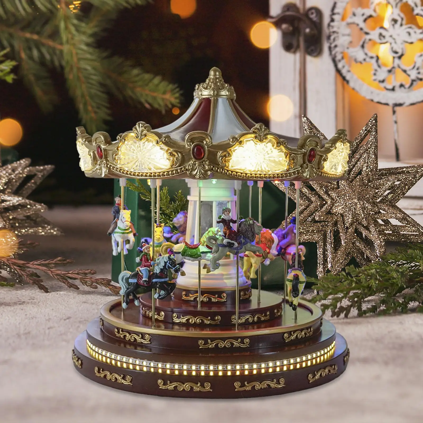 Musical Carousel Music Box Cute Desktop Collectibles and Lights Classic Rotation Festival Decor Animals Sculpture Holiday Gifts