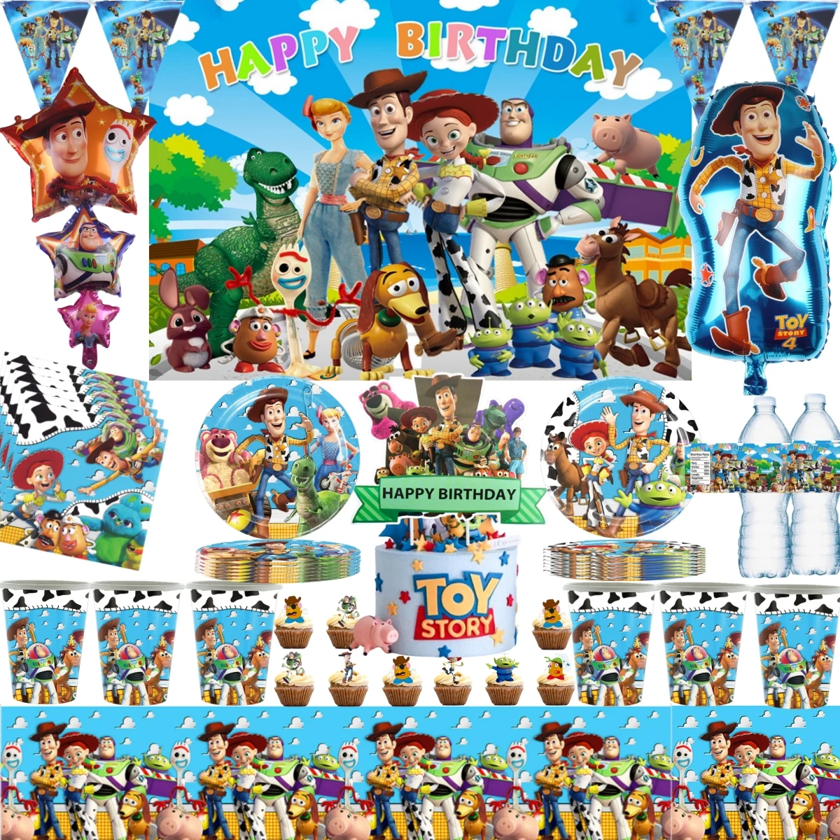 Disney Toy Story Birthday Decor Disposable Tableware Cup Tablecloth Plate Backdrop Buzz Balloon Baby Shower Kids Party Supplies