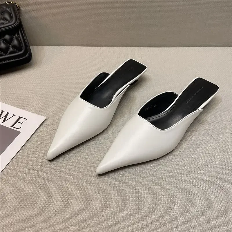 New Low Heel Slippers Summer Close Toe Outdoor Mules Casual Pumps Street Style Sandal Slip On Half Slippers Loafers