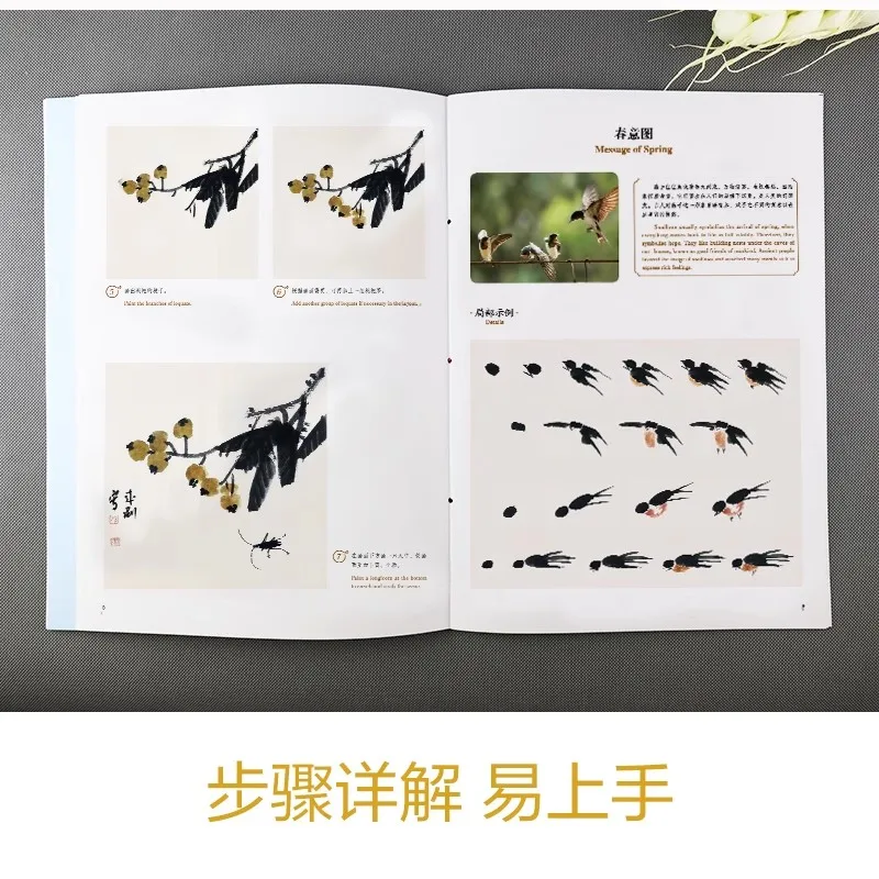 Bilingual Traditional Chinese Ink Painting Art Book for Beginners Four Seasons: Spring Summer Autumn Winter in Chinese English