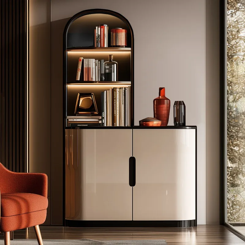 Light luxury high-end solid wood dining side cabinet Modern rock slab entry foyer partition cabinet High and low combination wal