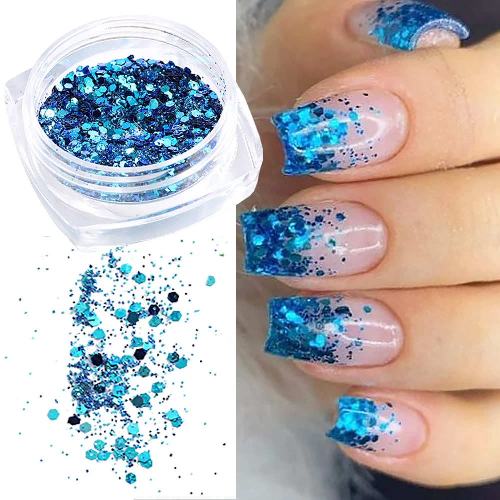 1Pcs Holographic Nail Glitter Sequins Hexagon Flakes Shiny Colourful Charm Design DIY Gel Polish Manicure Decoration NTBSL-1