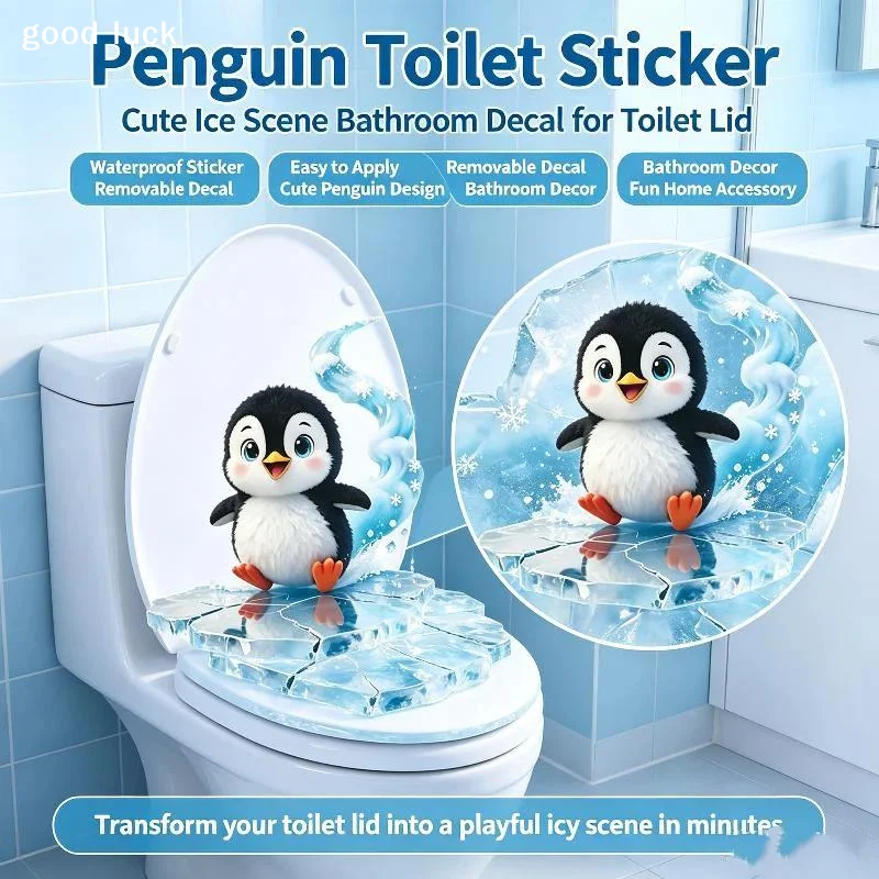 AnswerCartoon Penguin Toilet Sticker Waterproof Bathroom Wall Sticker Self-Adhesive Removable Decals Home Decor