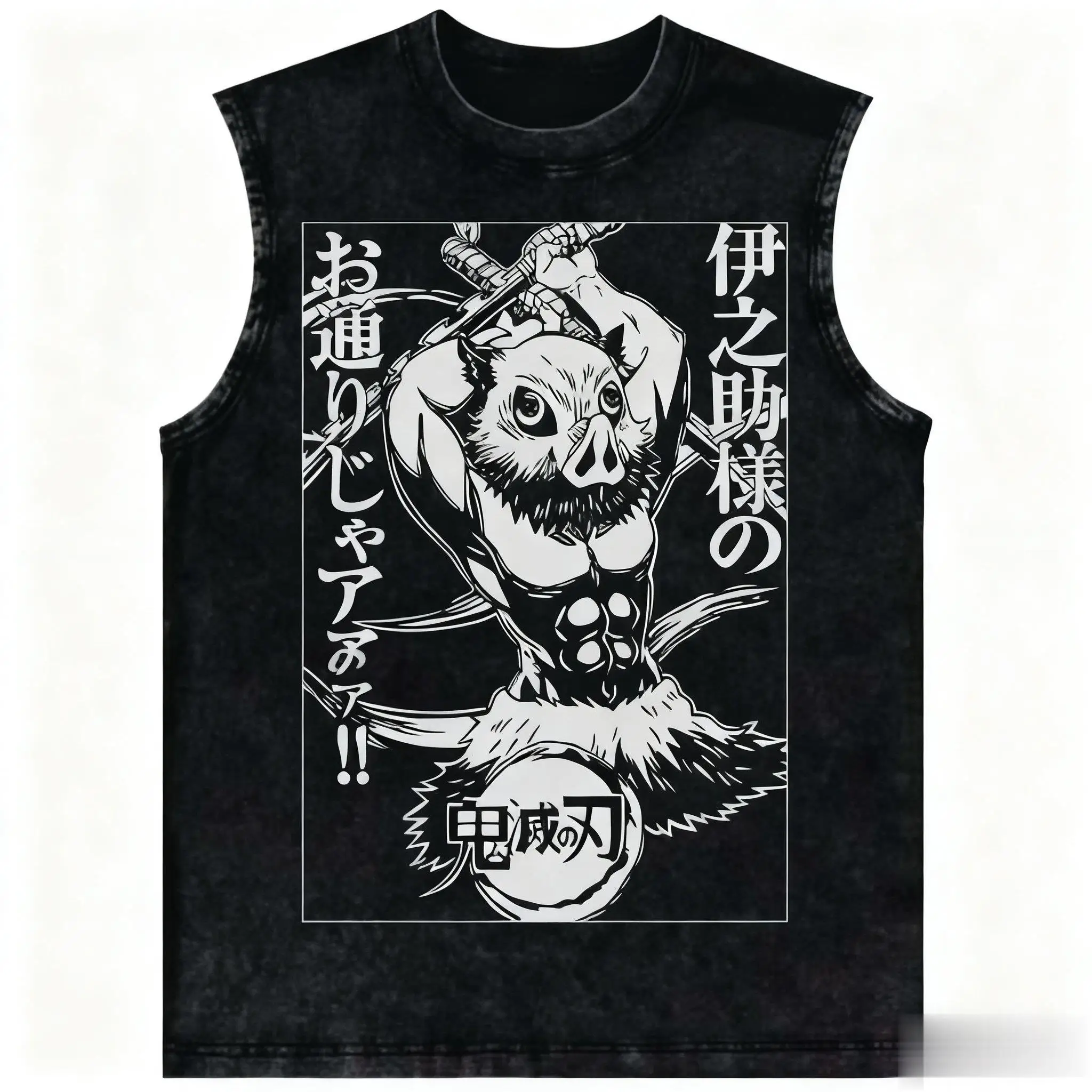 Dämon Slayer Anime Vintage Gewaschen Tank Top Mann Frauen Ärmelloses Shirt Grafik Weste Streetwear Casual Sportswear 2025, Harajuku