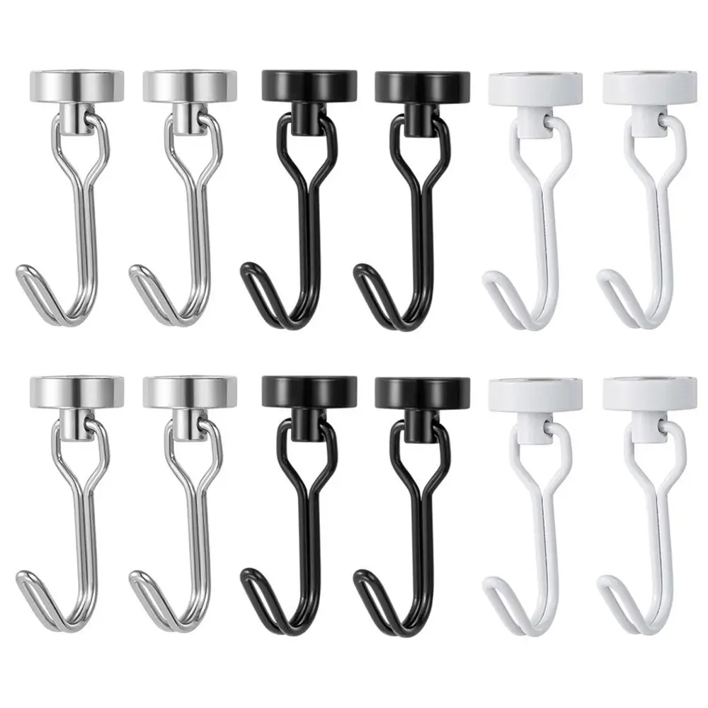 2pcs New No Drill Magnetic Hook Heavy Duty Black/White Fridge Magnet Hook 360° Rotating Kitchen Organizer Hangers Home