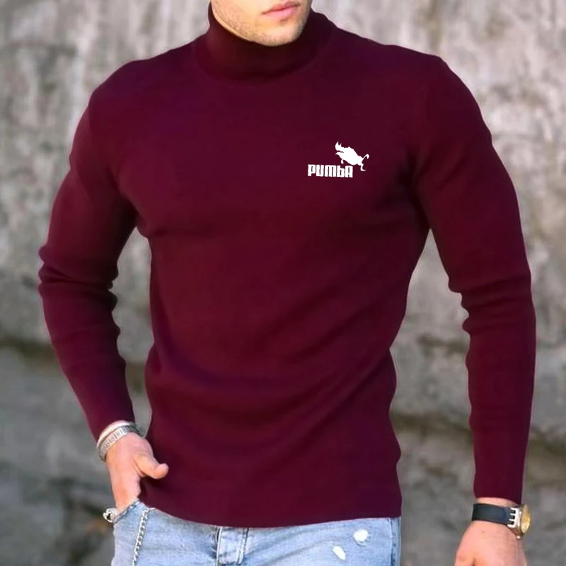 Spring Autumn Winter Men\'s Cotton Cashmere Bottoming Shirt High Elastic Men\'s Casual Long Sleeve Sports Turtleneck Top