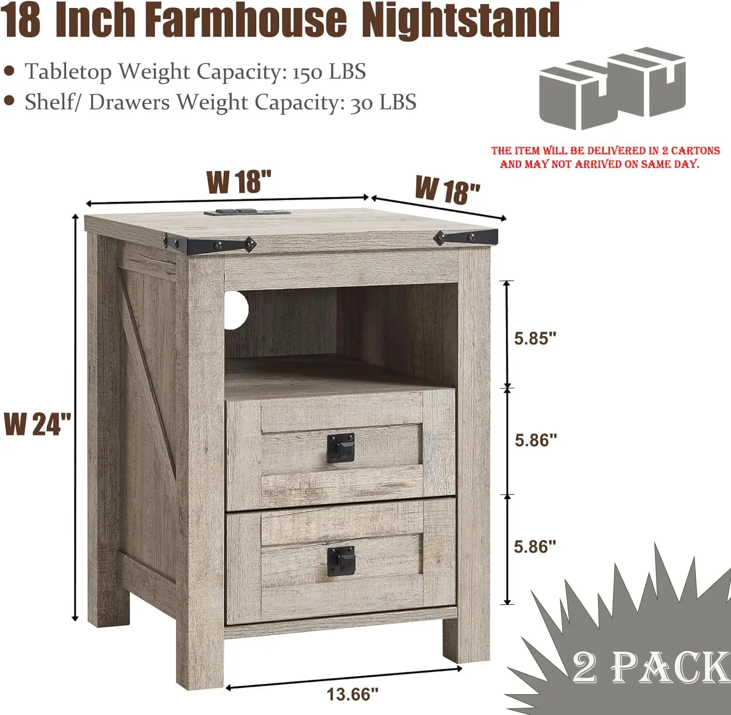 مجموعة منضدة المزرعة مكونة من قطعتين مع قاعدة شحن ودرجين ورف مفتوح، وطاولة جانبية من خشب البلوط الريفي لغرفة النوم أو غرفة المعيشة #3