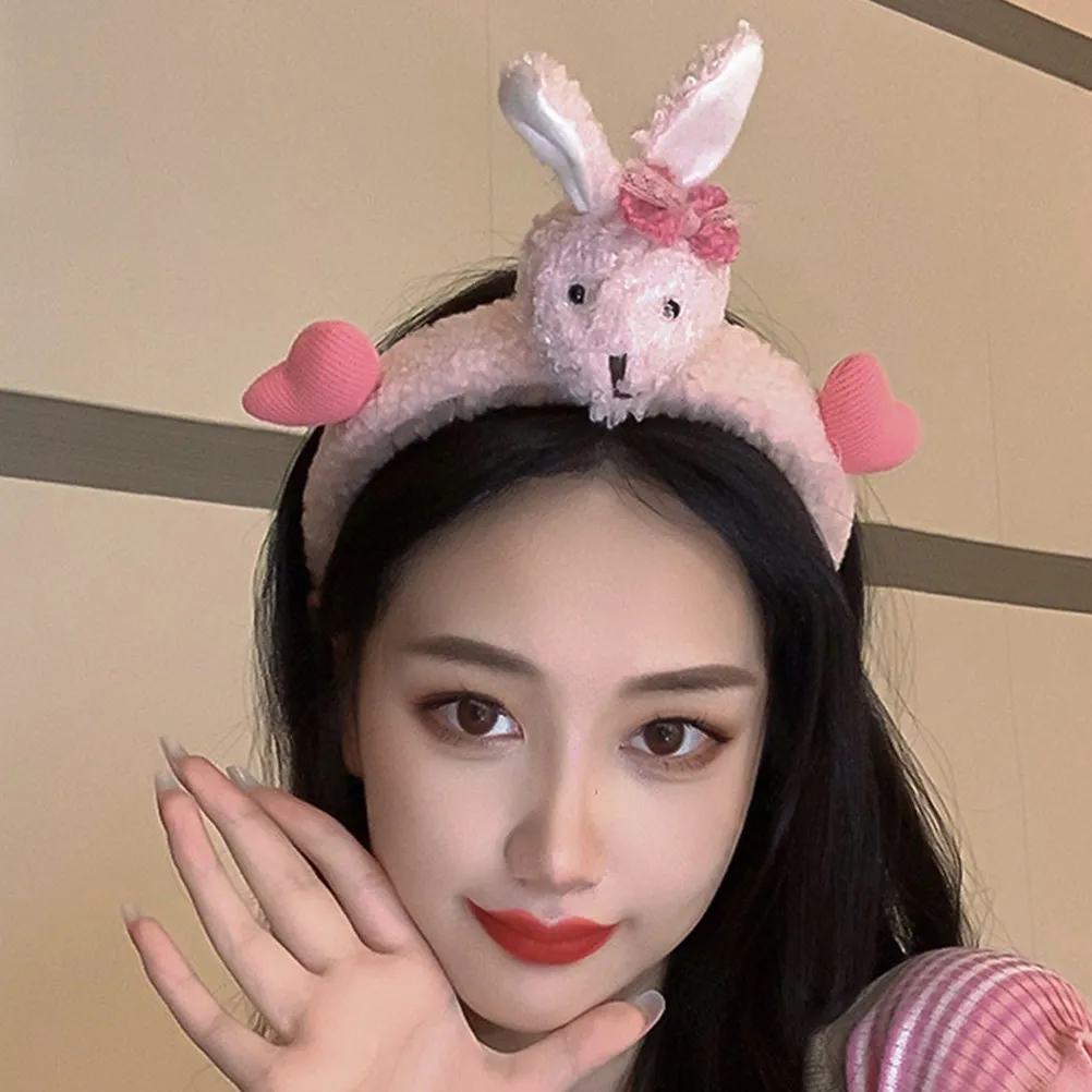 2Pcs Love Heart Animal Hair Band Sponge Headband Makeup Workout Party Hair Hoops Soft Comfortable Headwraps for Face Washing