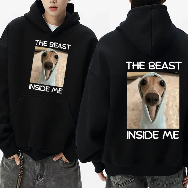 2025 جديد في الوحش داخلي مضحك الكلب ميمي الجرافيك هوديي الرجال النساء الخريف الشتاء الصوف البلوفرات للجنسين بلوزة من الصوف #1