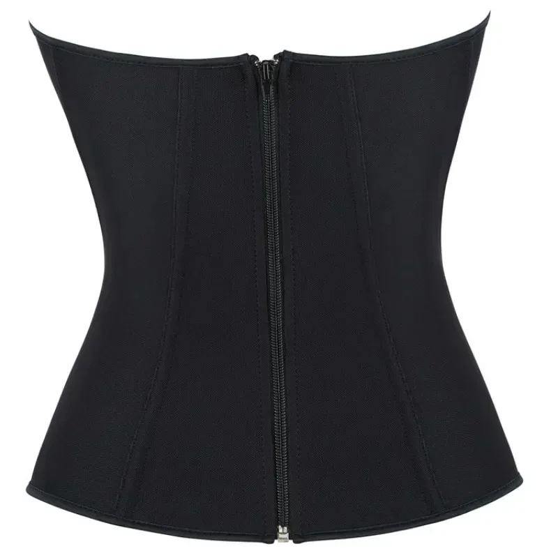 

COSda@Black Satin Overbust Corset Top For Women Zipper Waist Bustiers Body Shaper Lingerie Long Torso CorseletCOSda@