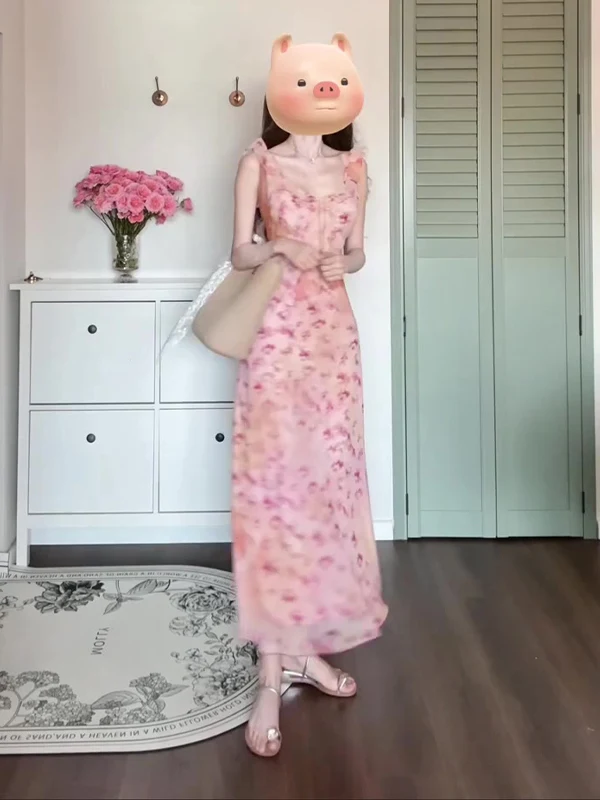 فساتين نسائية بدون أكمام من الحرير الربيعي الأزرق ومنظور شفاف من Ditsy بطبقات للنزهة والطبيعة الرعوية اللطيفة Y2K #5