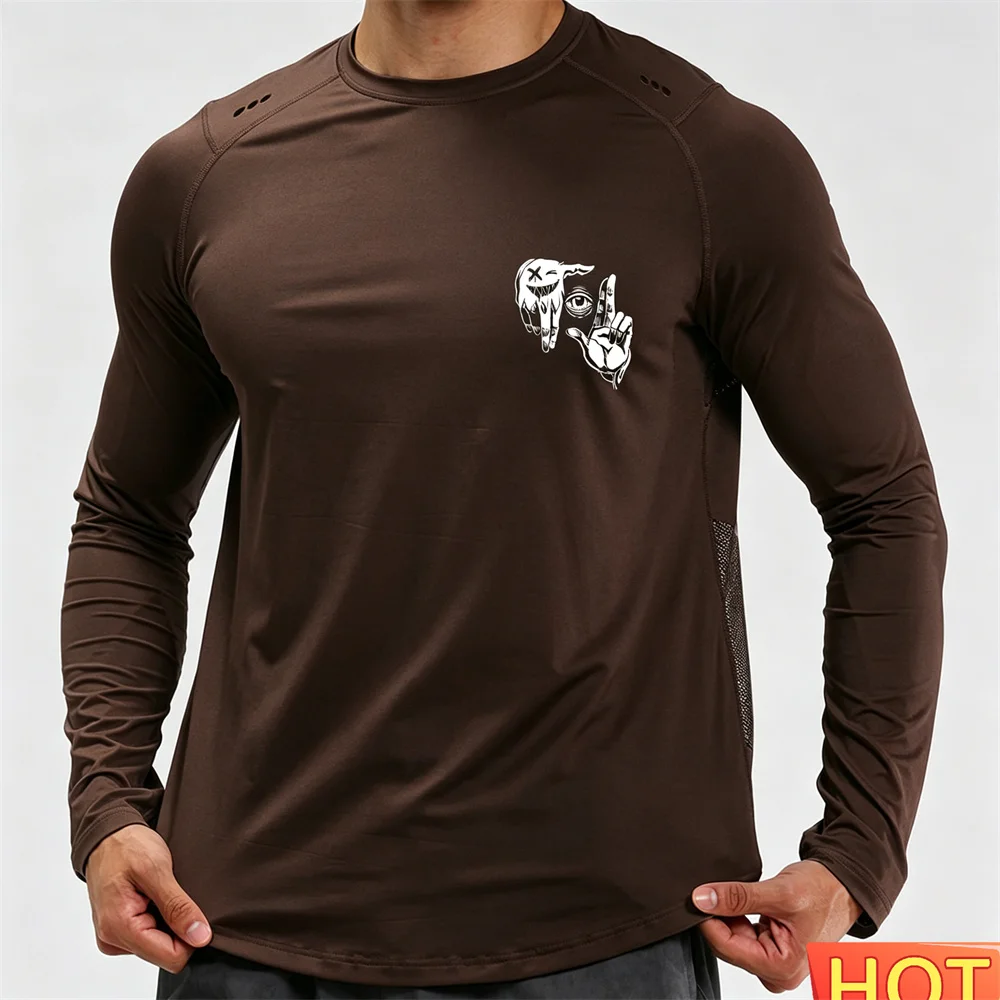 Autumn Men's Fitness Long sleeved T-shirt Anime Gesture Pattern T-shirt Cotton Elastic Loose fitness T-shirt Gym men's clothing view 5