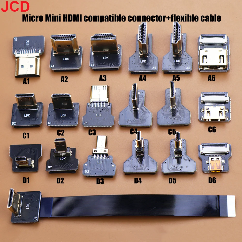 Ribbon Flat FPV HDMI-compatible-Cable Micro HD To Mini HDMI-compatible 90 Degree Adapter 5cm-50cm FPC Pitch 20pin Plug Connector