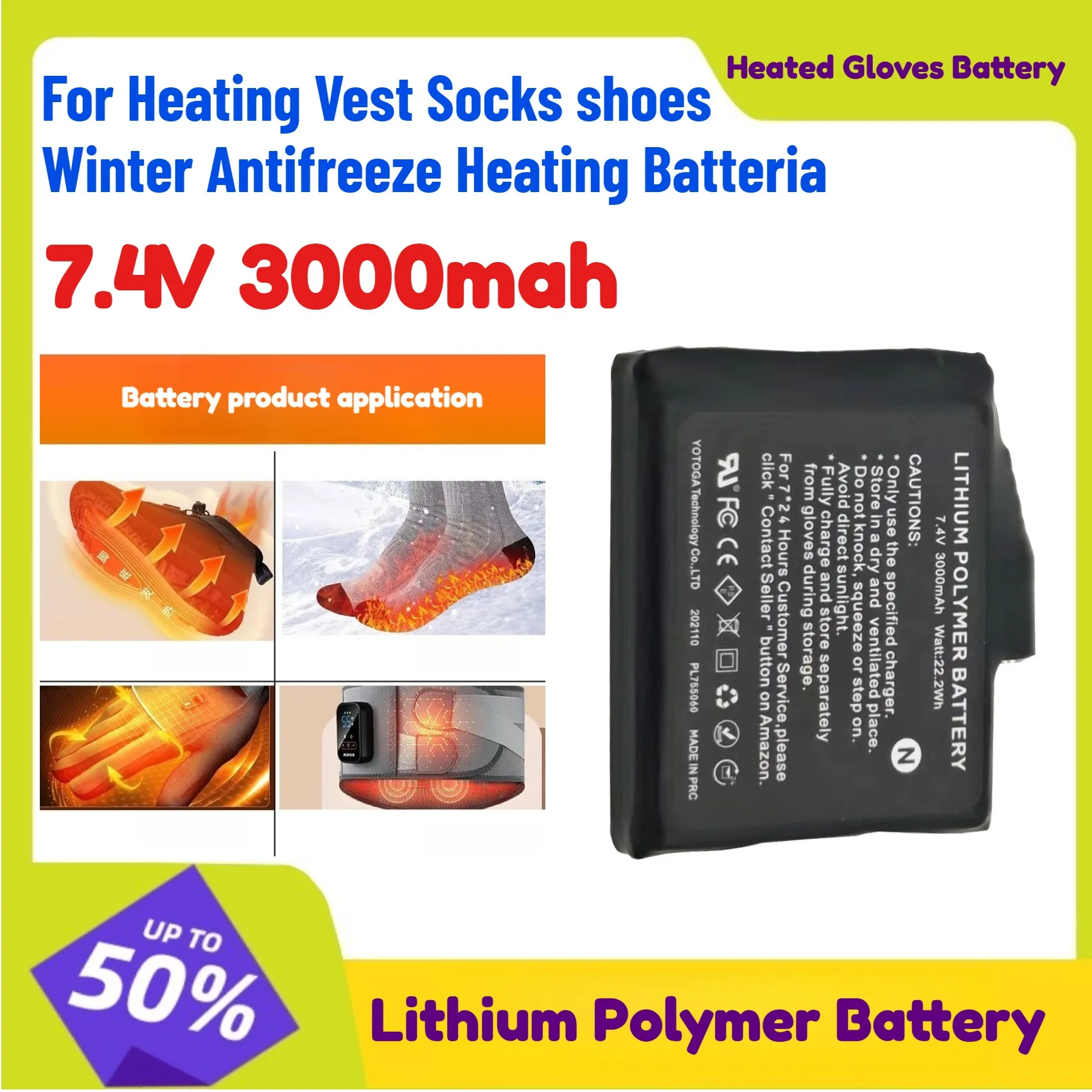 

2PCS Heated Gloves Battery 7.4V 3000mah Lithium Polymer Battery for Heating Vest Socks shoesWinter Antifreeze Heating Batteria
