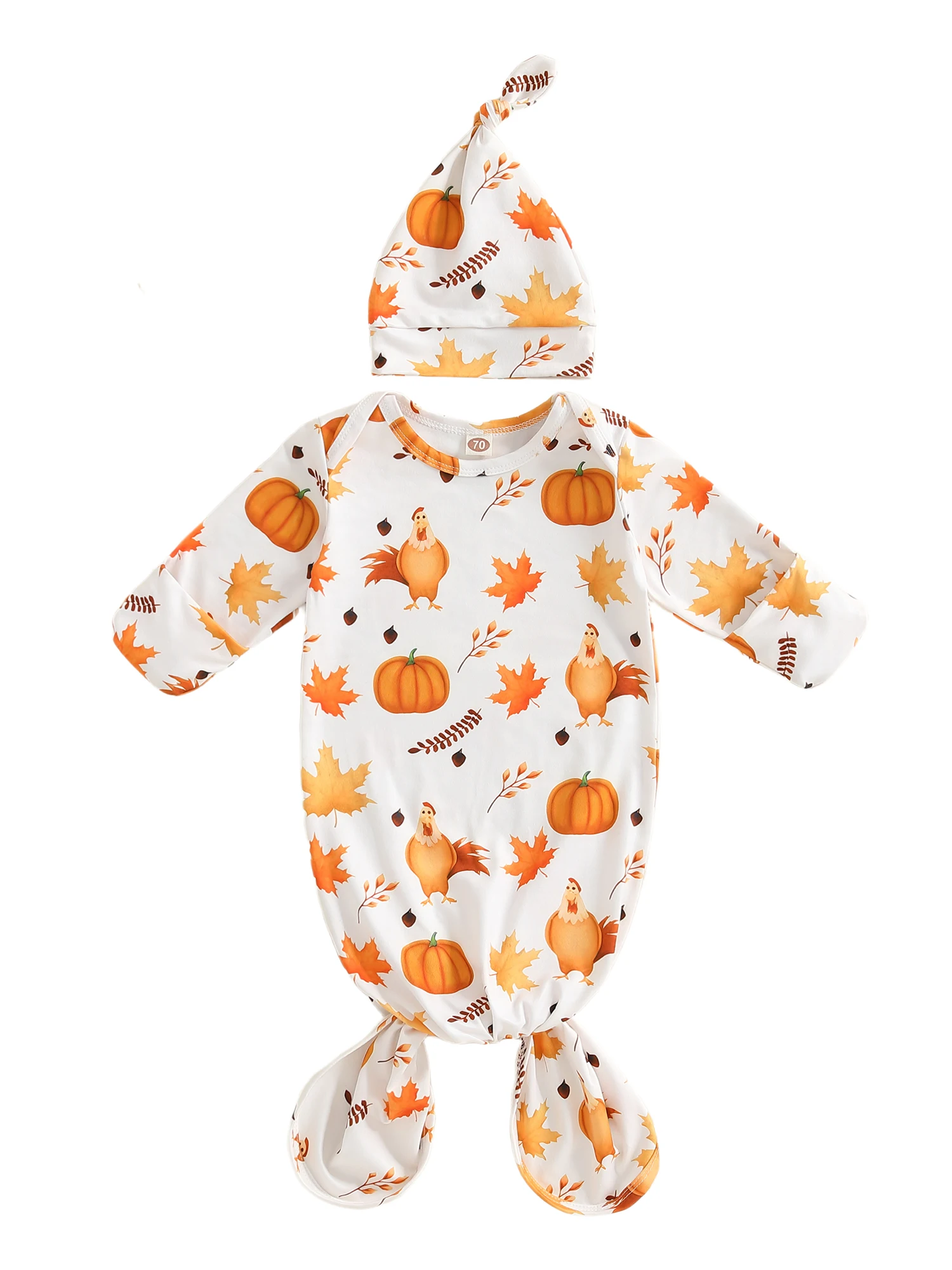Adorable saco de dormir infantil de Acción de Gracias, acogedor conjunto de cama con estampado de hojas y bellota y capó a juego