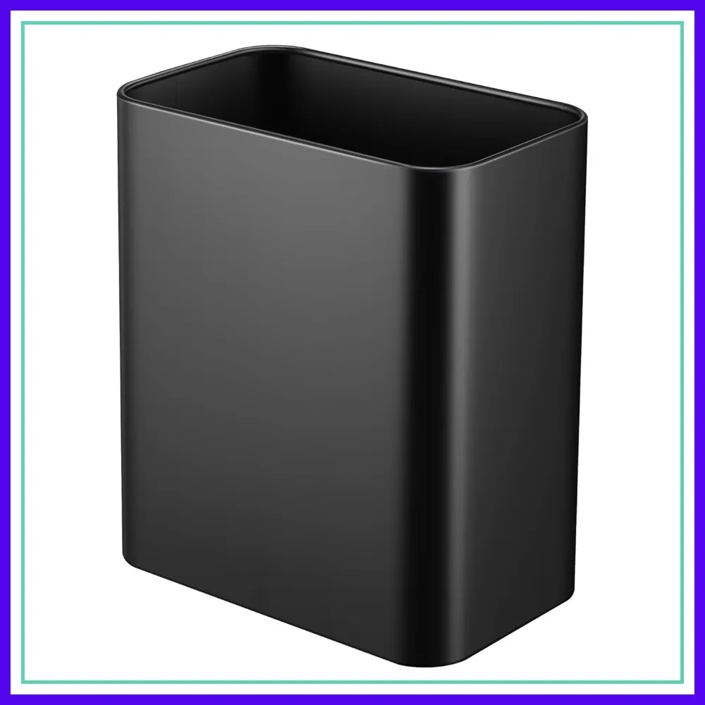 

2.1 Gallon Slim Trash Can for Bathroom, Small Metal Wastebasket for Bedroom, Office, Kitchen, Under Sink (Matte Black)