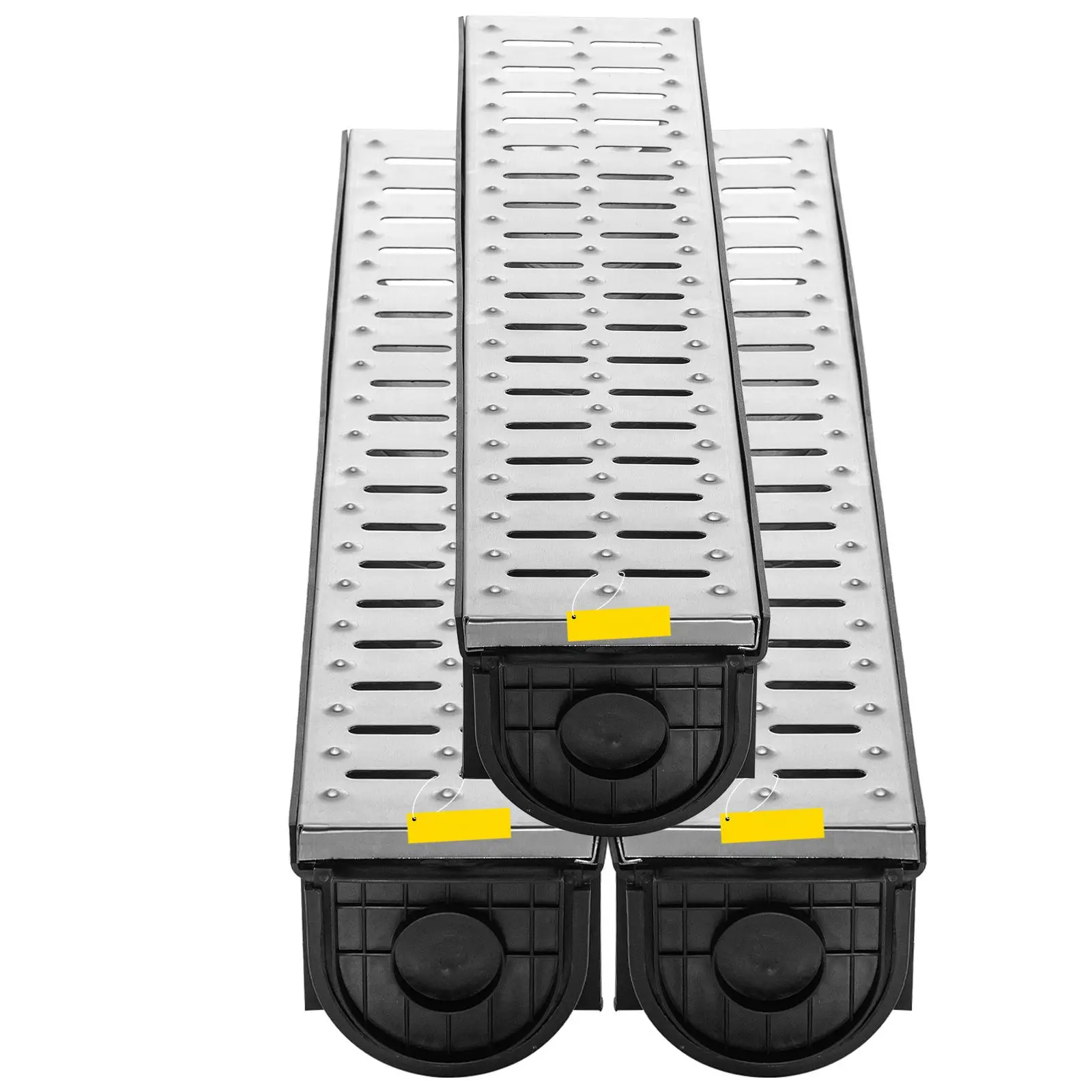 Trench Drain System, Channel Drain with Metal Grate, 5.9x5.1-Inch HDPE Drainage Trench, Black Plastic Garage Floor Drain, 3x39 T