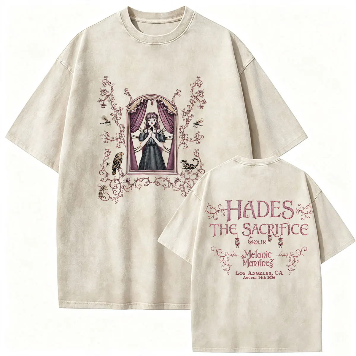Hades The Sacrifice Melanie Martinez Tour 2026 Vintage Washed T Shirt Men Women Summer Clothing Fashion Oversized Cotton T-shirt