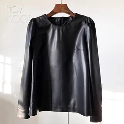 Genuine leather women top sheepskin soft and chic match for turtle neck sweater for winter season simple designer style LT3616