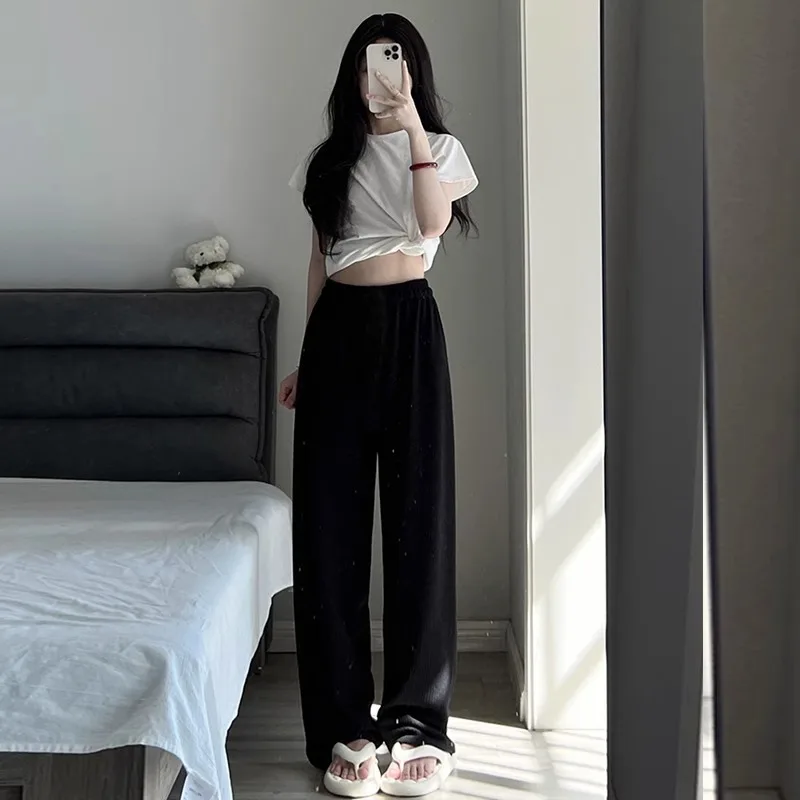 Tencel Cotton Linen Wide Leg Pants Female 2024summer High Waist Draped Loose Walking Quick Dry Casual Pants Women's Clothing Y2k