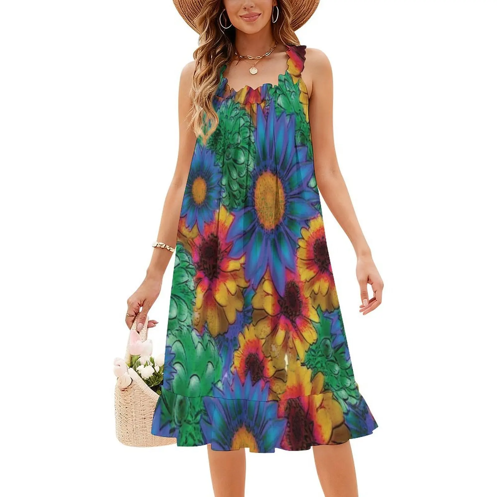 

Яркие цветы-красочные цветочные богемные платья без рукавов с несколькими принтами, пляжное праздничное платье для отдыха, Starsforgers, яркий цветок