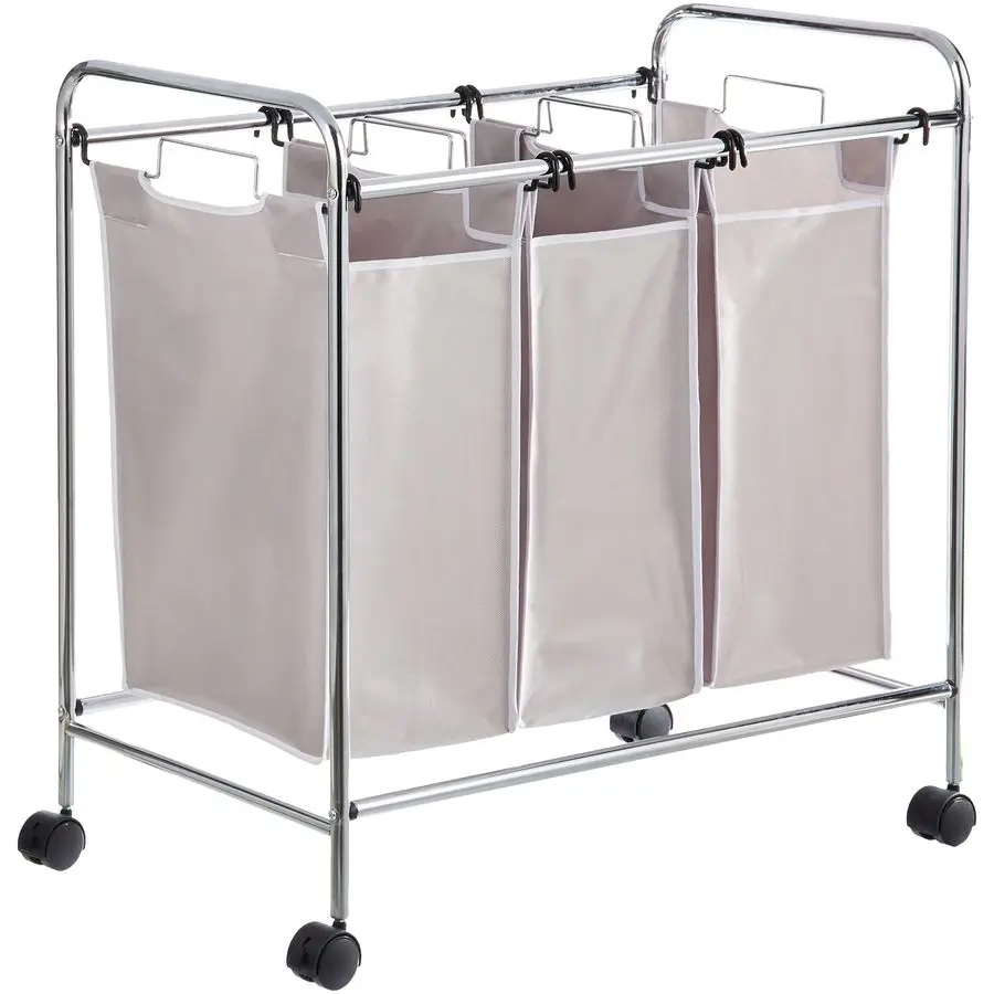 

3Bag Rectangular Laundry Bag Hamper Sorter Basket, Gray