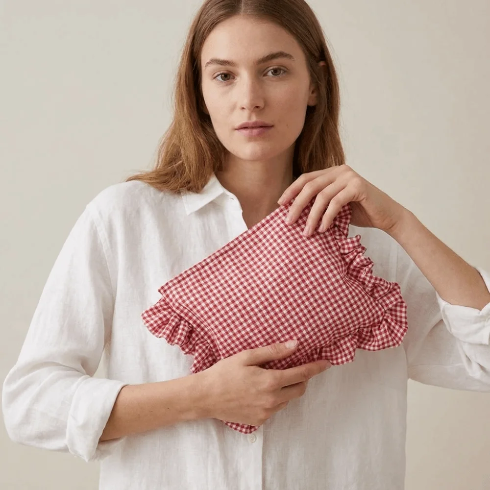 Portable Ruffle Plaid Makeup Bag Cloth Zipper Nylon Cosmetic Bag Multifunctional Korean Style Travel Storage Bag Home