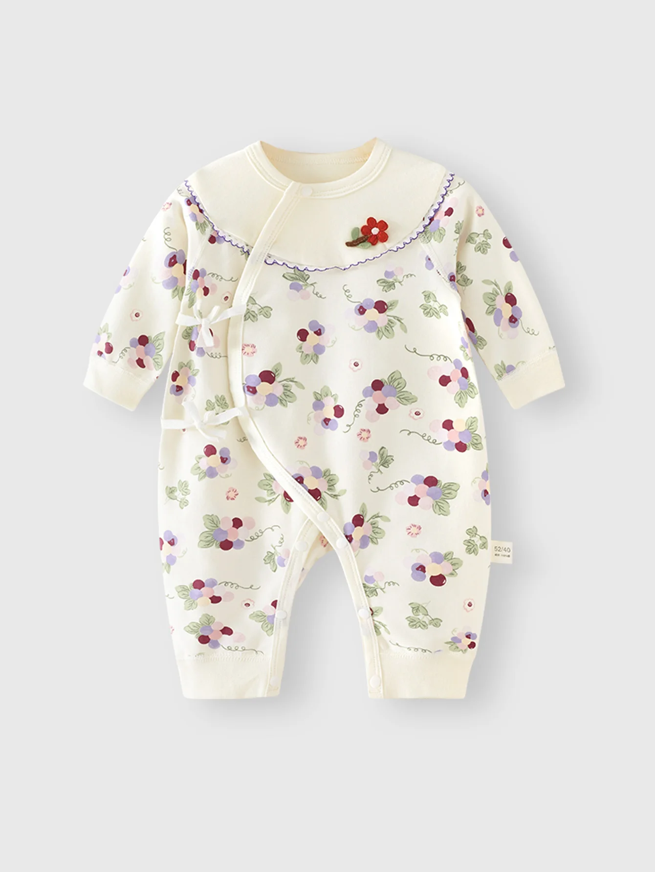 

Youqi для новорожденных 0-6 месяцев, весенне-осенний комбинезон из чистого хлопка с кукольным воротником и виноградом, уличный комбинезон