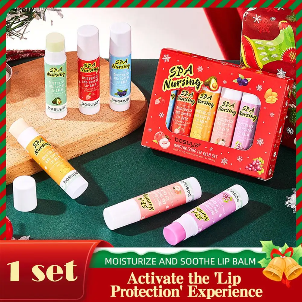 6 قطعة بلسم الشفاه أحمر الشفاه ماكياج الجمال ترطيب بلسم الشفاه ترطيب عميق الشفاه مرطب هدية الكريسماس صندوق