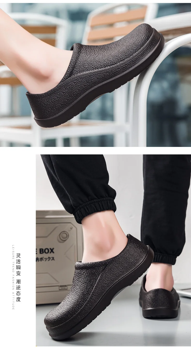 Rutschfeste Kochschuhe für Herren, Slip-On-Hausschuhe, Clogs, leichte EVA-Arbeitsschuhe für Küchen, Hotels, wasserdichte, ölbeständige Sandalen – Detail 8