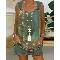 Conjunto de dos piezas con estampado Floral para mujer, camiseta sin mangas con ojales y pantalones cortos de diseño, ropa de calle informal de verano, 2024