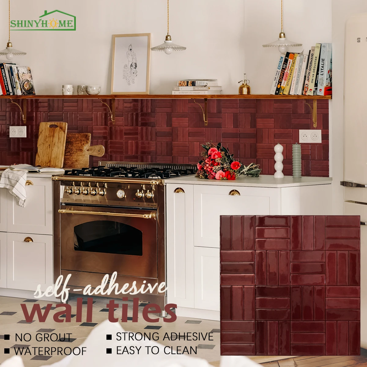 10pcs SHINYHOME Self-Adhesive 3D Moroccan Zellige Panels - Waterproof, Oil & Heat Resistant PU Backsplash, Bathroom