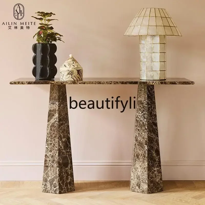 Italian minimalist natural marble entrance table light luxury ultra-narrow wall case
