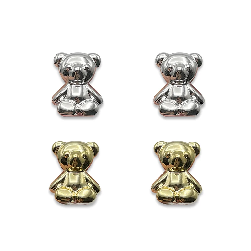 4Pcs Cute Cartoon Bear Shoe Charms For Kid's Sandals Clogs DIY Parts Cool Y2k Golden Silver Heart Shoe Pins Decoration Accessory