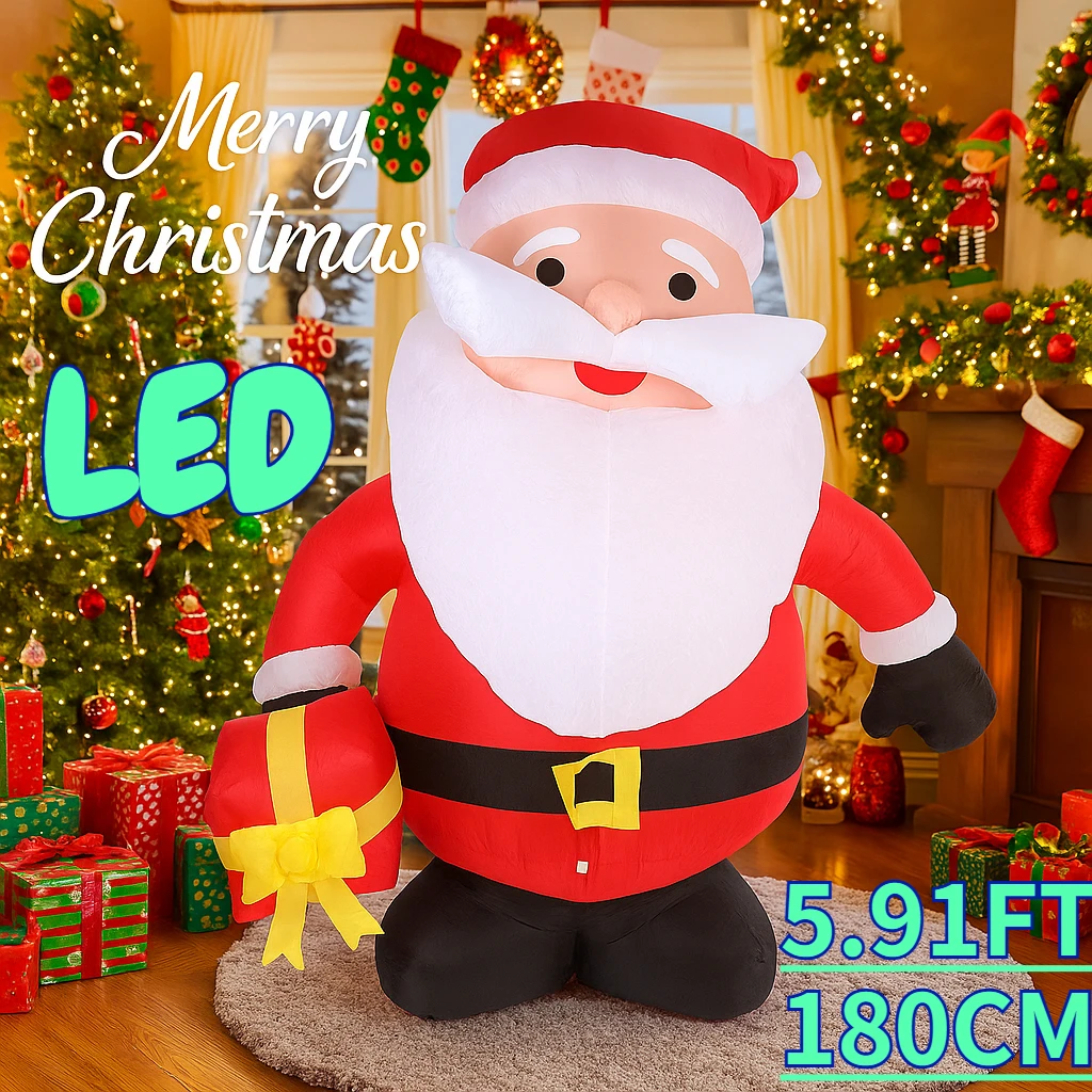 5.91FT نفخ اللعب سانتا كلوز هدية صندوق مع LED مضاءة عيد الميلاد ساحة الطرف الديكور عيد الميلاد لوازم المنزل حلية احتفالية