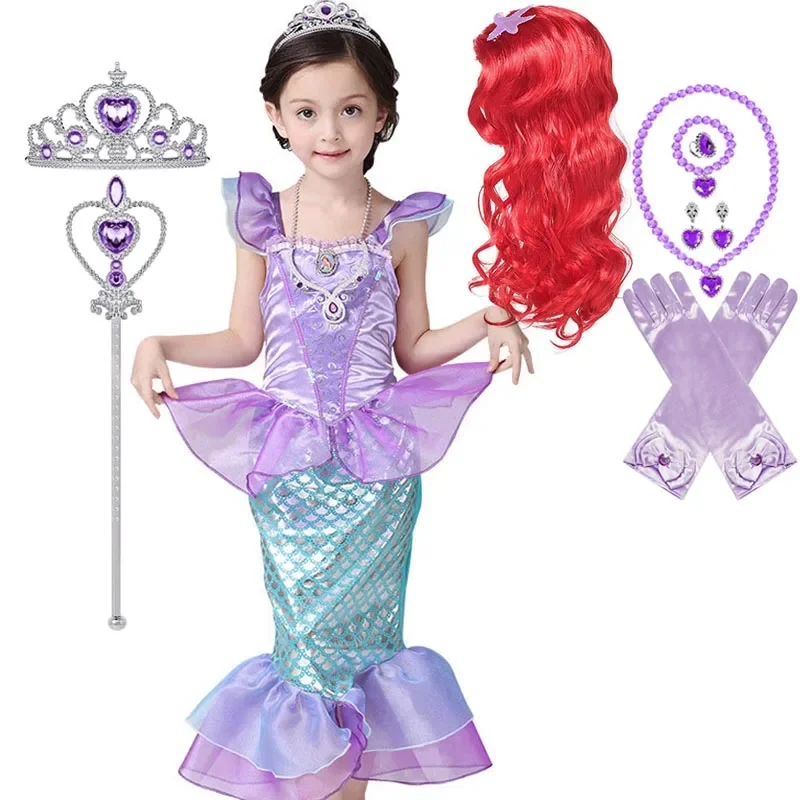 Girls Ocean Mermaid Princess Cosplay Dress Kids Summer Outfit for Casual Wear Halloween Birthday Carnival Theme Party Dress-Up