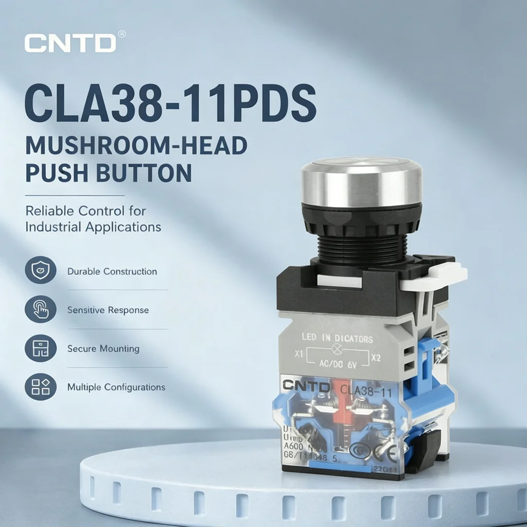 CNTD Push Button Switch CLA38-11PDS-R, Illuminated Flat Head Push button, Signal Light, Self-locking Reset Silver Contact