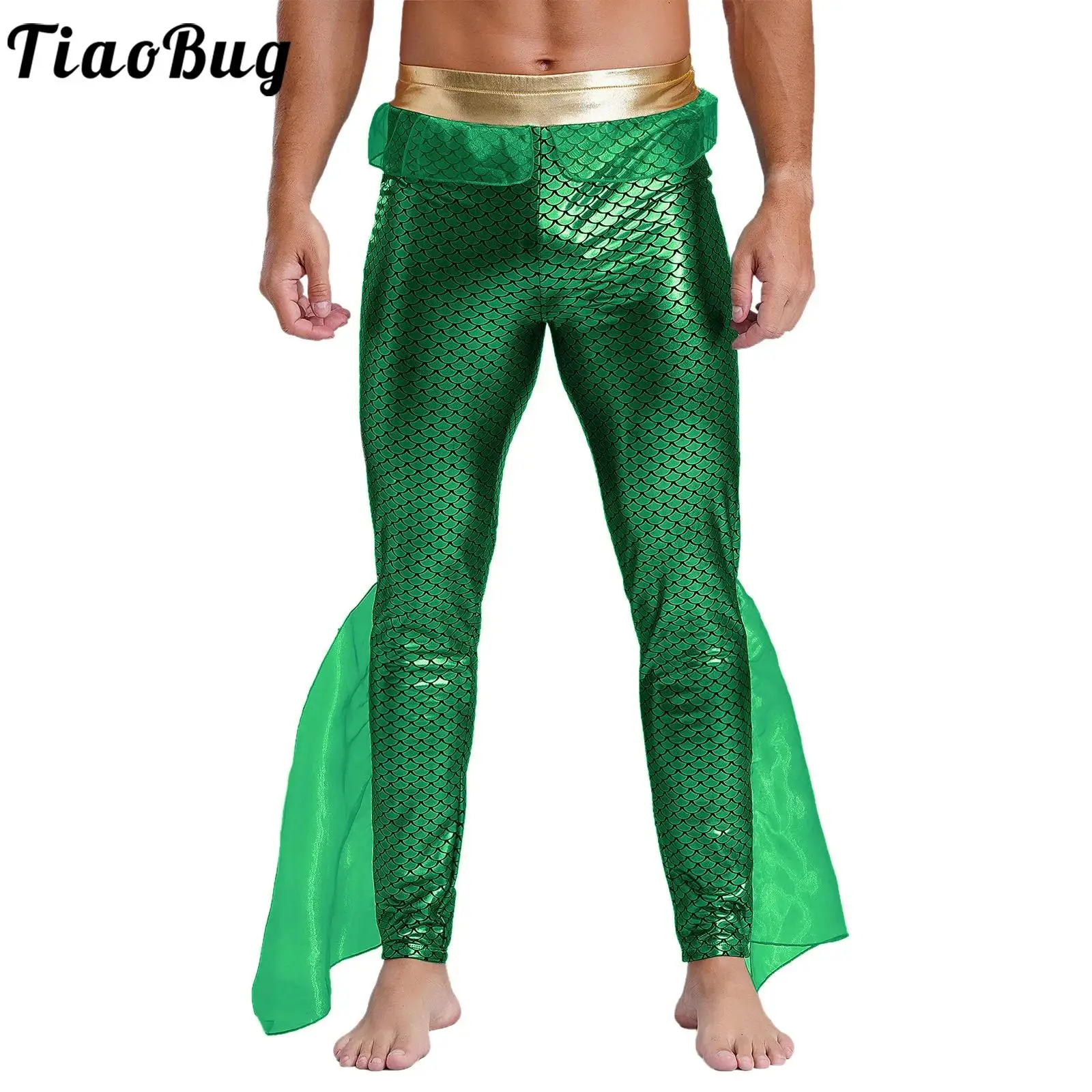 

Men's King Of The Seas Halloween Costume Shiny Fish Scales Leggings Pants Sea God Carnival Party Mermaid Role Play Clothes