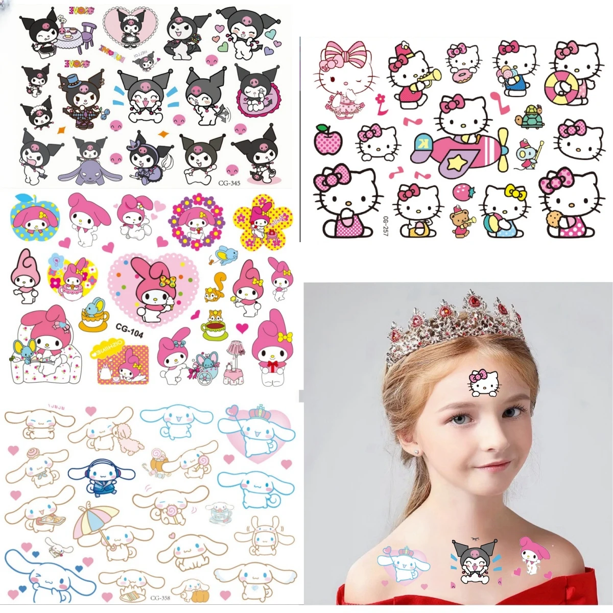 

5/2/1pcs Hello Kitty Tattoo Sticker Birthday Decor Waterproof Decal Kuromii Body Sticker Baby Shower Girls Gift Party Supplies