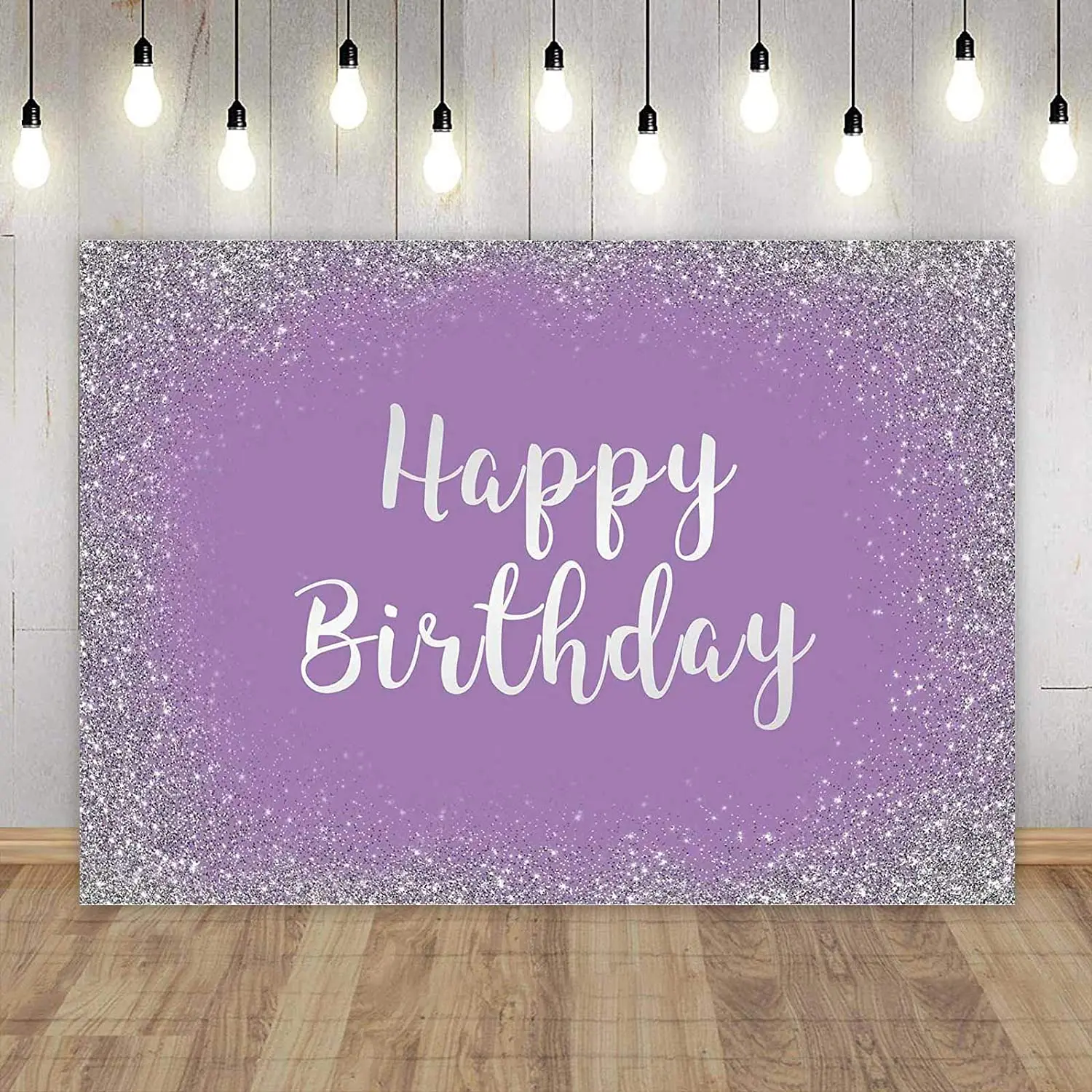 

Photography Backdrop Violet and Silver Happy Birthday Background Purple Glitter Spots Dots Women Girls Bday Baby Shower Banner