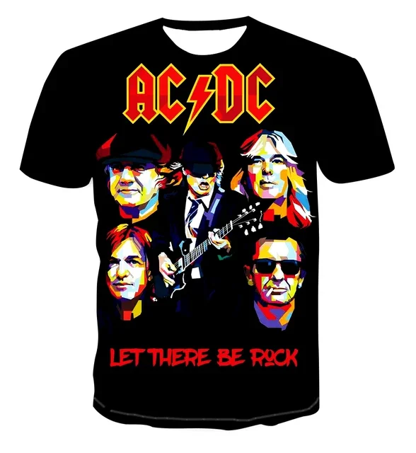 

Summer sports quick-drying breathable men's T-shirt ACDC metal rock band hip-hop 3D printing outdoor casual short-sleeved top
