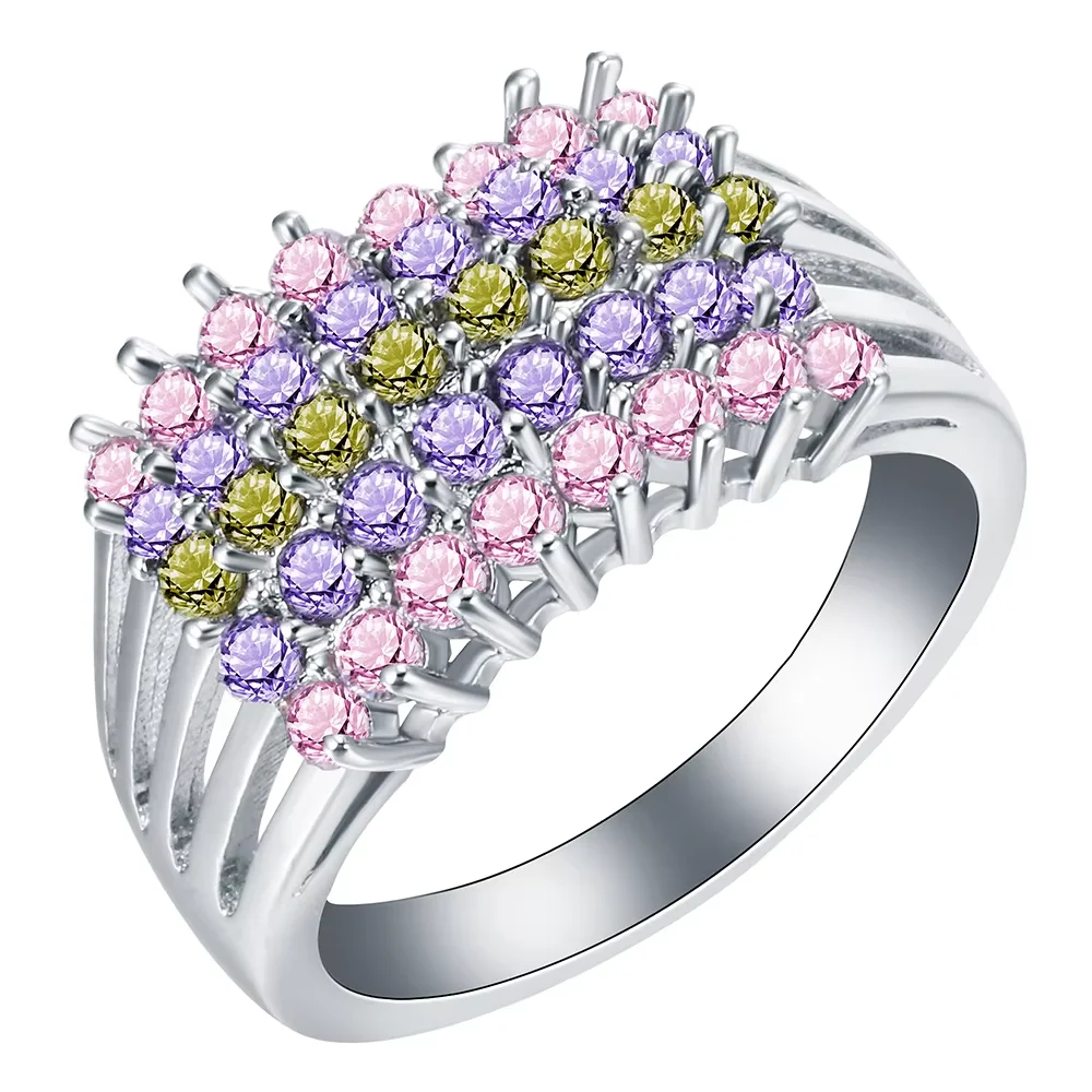Женское посеребренное кольцо с разноцветным Цирконом