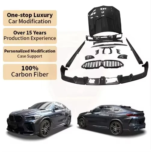 X6M F96 2020-2023 Lar-te Style Body Kit Carbon Fiber Front Lip Side Skirts Rear Diffuser Exhaust Tips Hood Spoiler